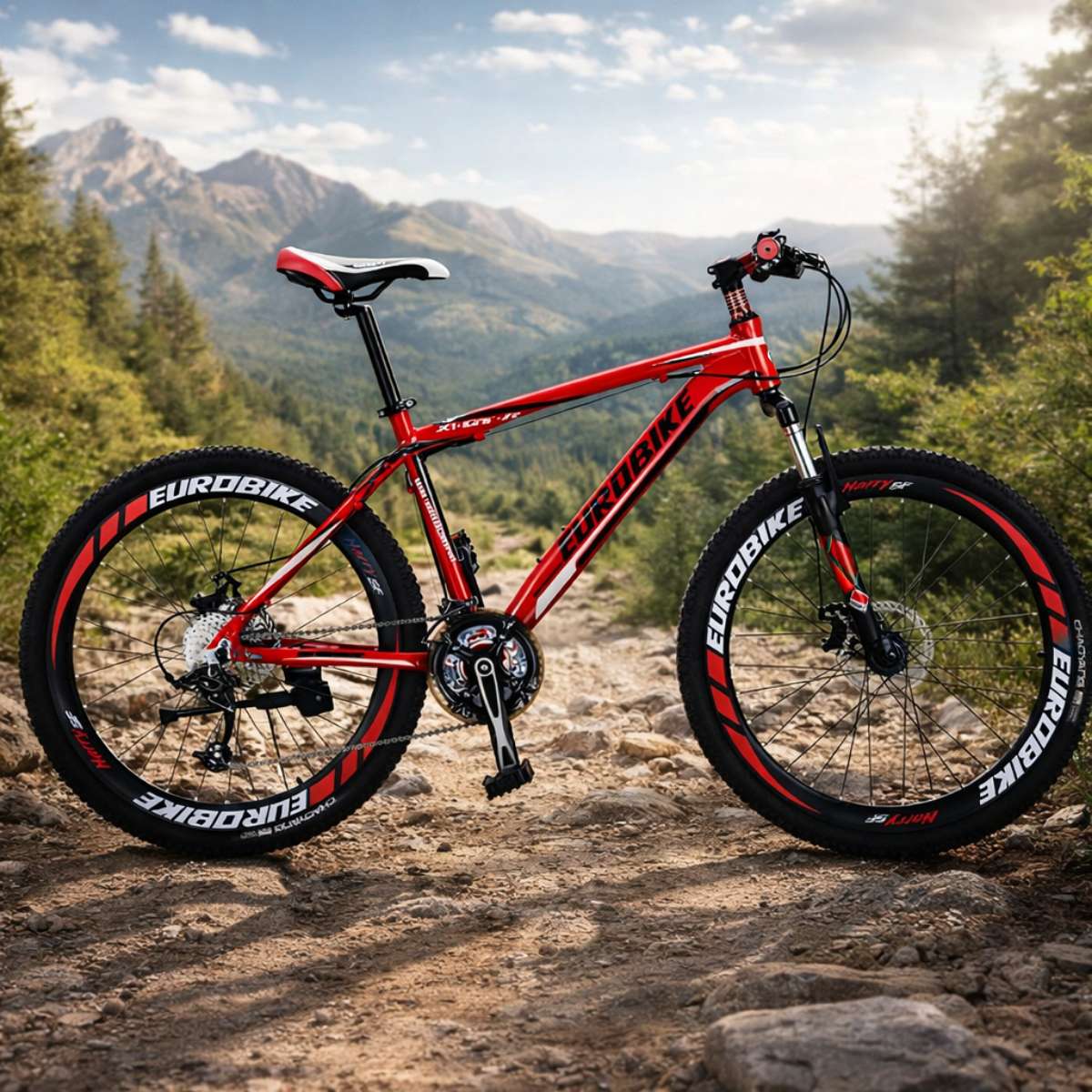 Mountain bike - sykkel med 21 gir - rød og sort - Importpris.no AS