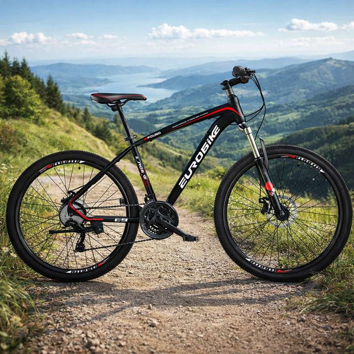 Mountain bike - sykkel med 21 gir - rød og sort - Importpris.no AS